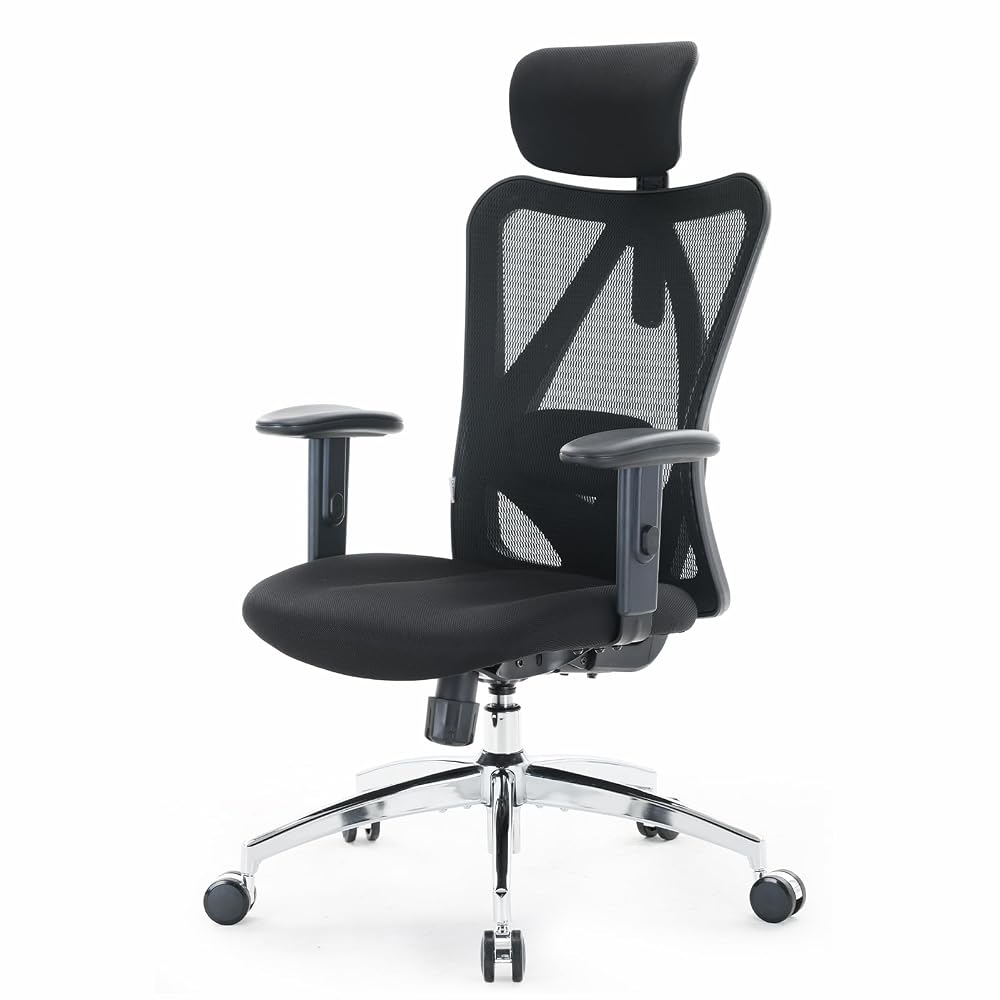 SIHOO Office Desk Chair, Ergonomic Computer Office Chair with Adjustable Headrest and Lumbar Support, High Back Executive Swivel Chair, Black
