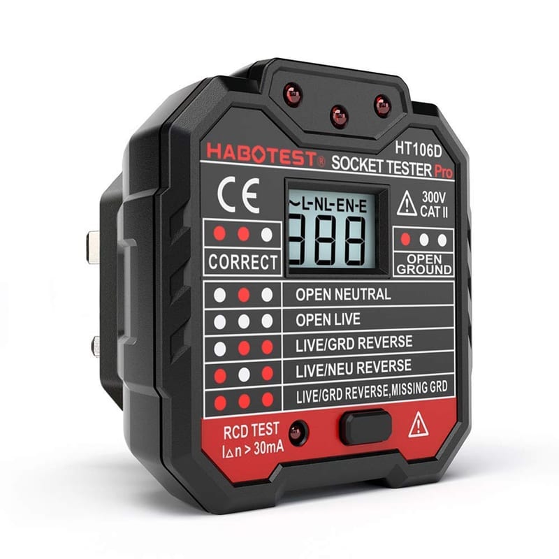 QUILLE Socket Tester Mains Outlet Tester with LCD Display, Neutral Live Earth Wire Testing, RCD Test - UK Plug
