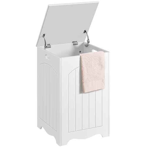 Yaheetech Wooden Laundry Hamper Basket with Lid Bathroom Storage Bin, White