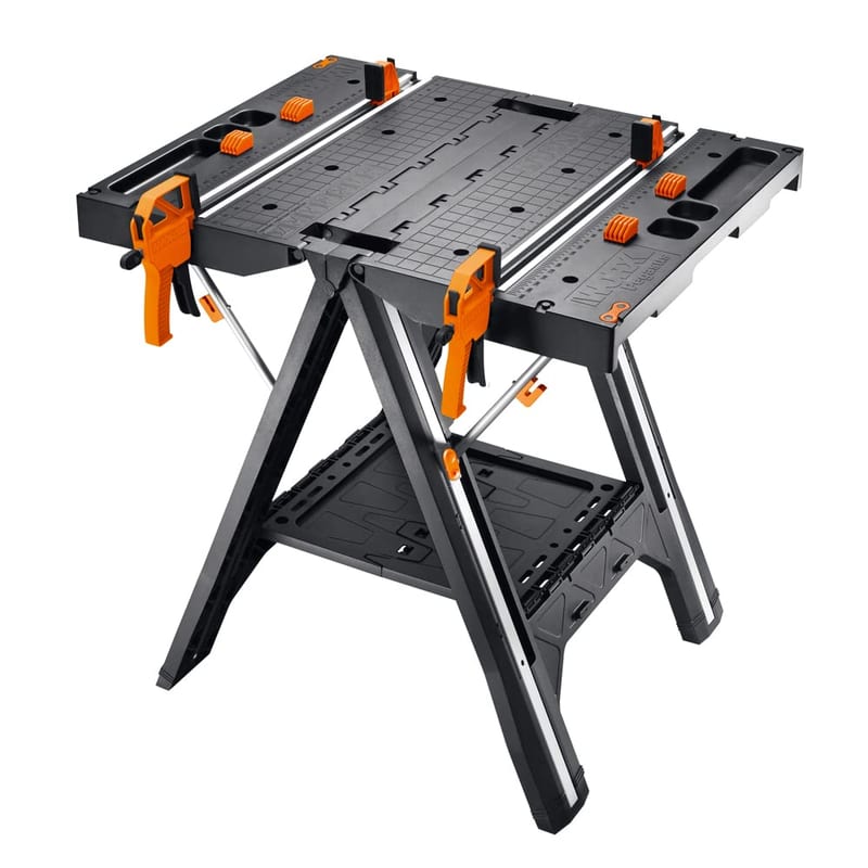 Worx WX051 Pegasus - Foldable Work Table and Sawhorse with Quick Clamps and Holding Pegs (787 mm x 635 mm x 812 mm), Black