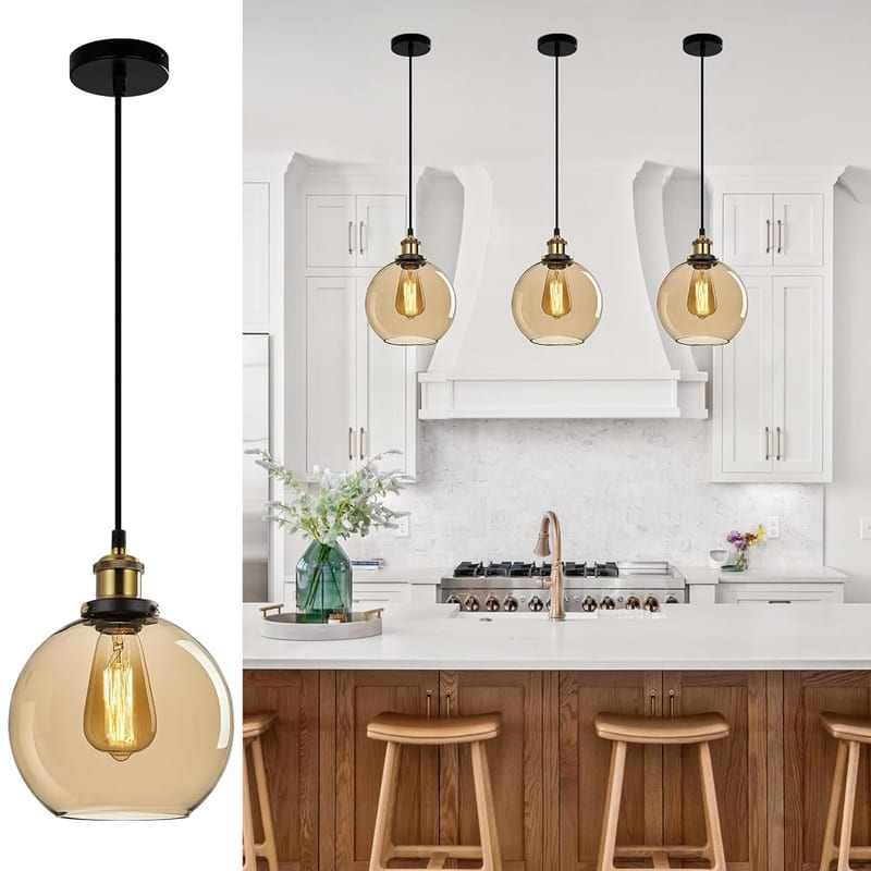 Chrasy Modern Industrial Pendant Light Kitchen Island Ceiling Light, Green Glass Lamp Shade Fixture