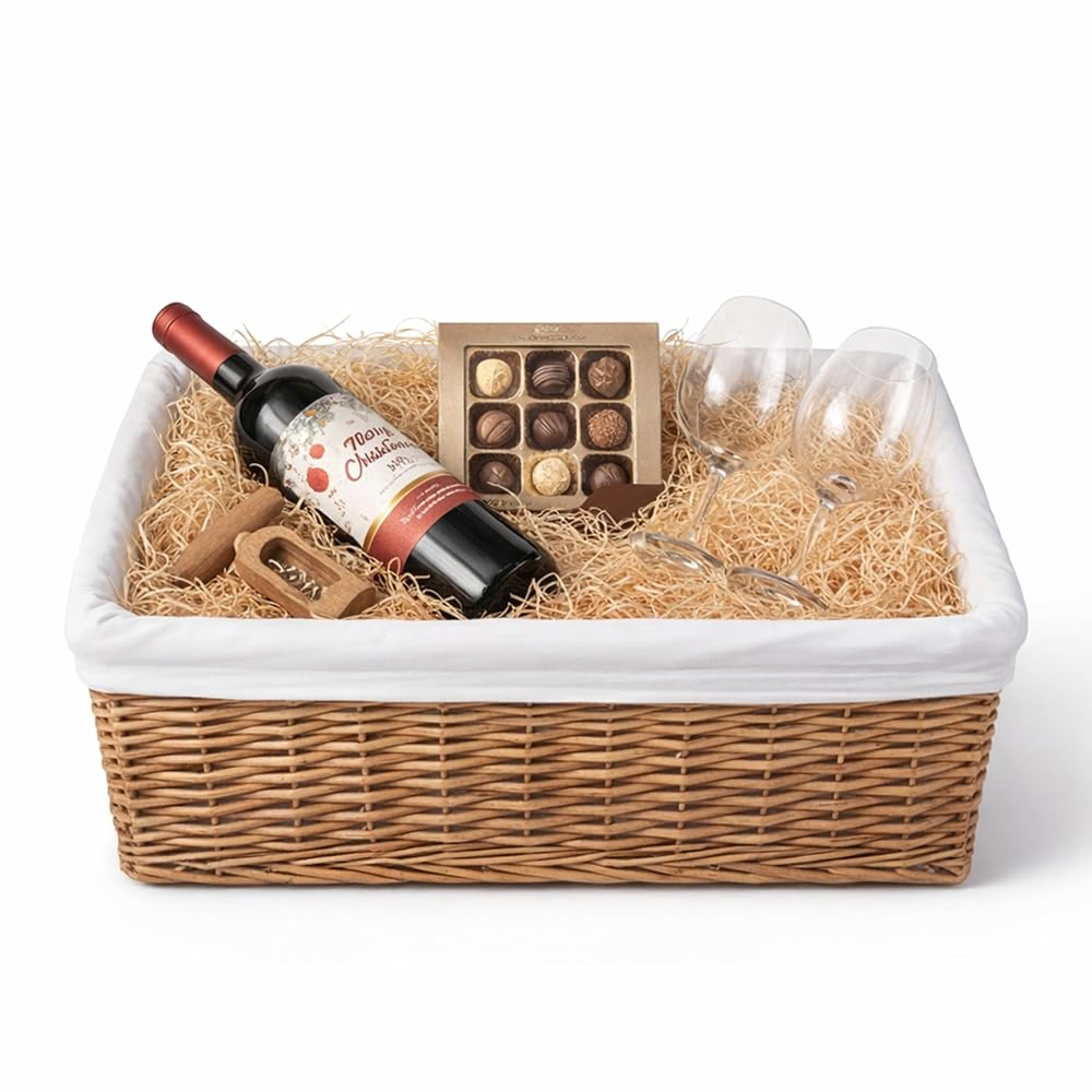 H-LINE Large Wicker Willow Storage Basket with Cloth Lining, Brown