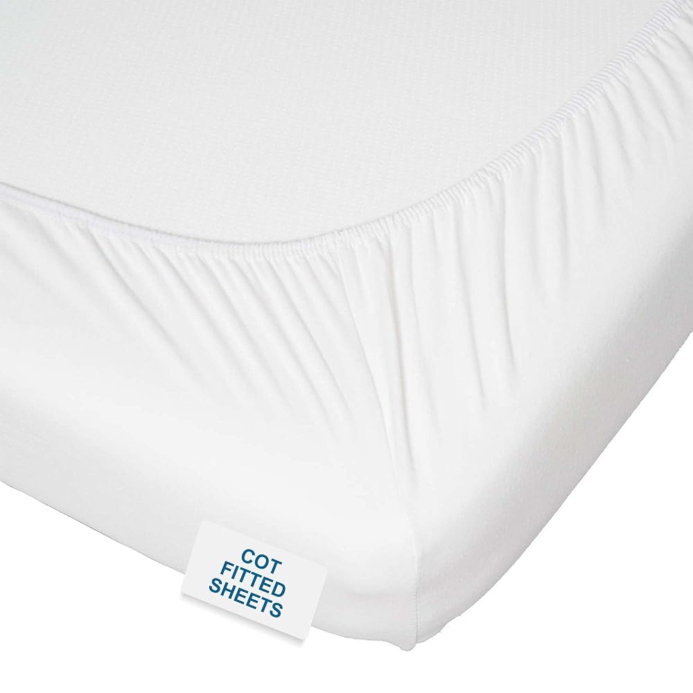 Proheeder Cot Fitted Sheets, Pack of 2, 100% Cotton Jersey Bed Covers in White, 120 x 60 x 10cm