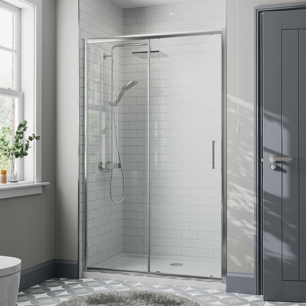Diamond 1100mm Sliding Shower Door Screen for Wet Room Cubicle Enclosures, 8mm Toughened Safety Glass, Polished Chrome