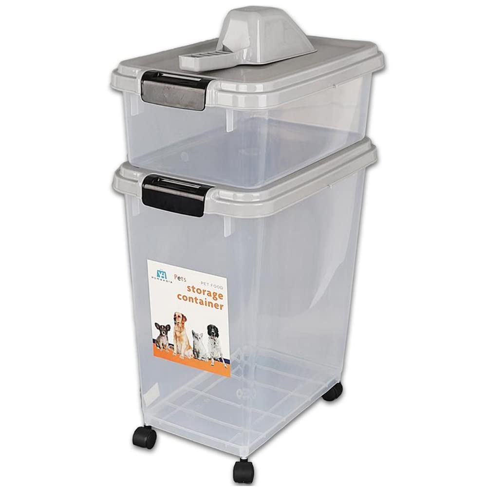 Prime Paws 3-Piece Airtight Pet Food Storage Container with Measuring Scoop, Grey