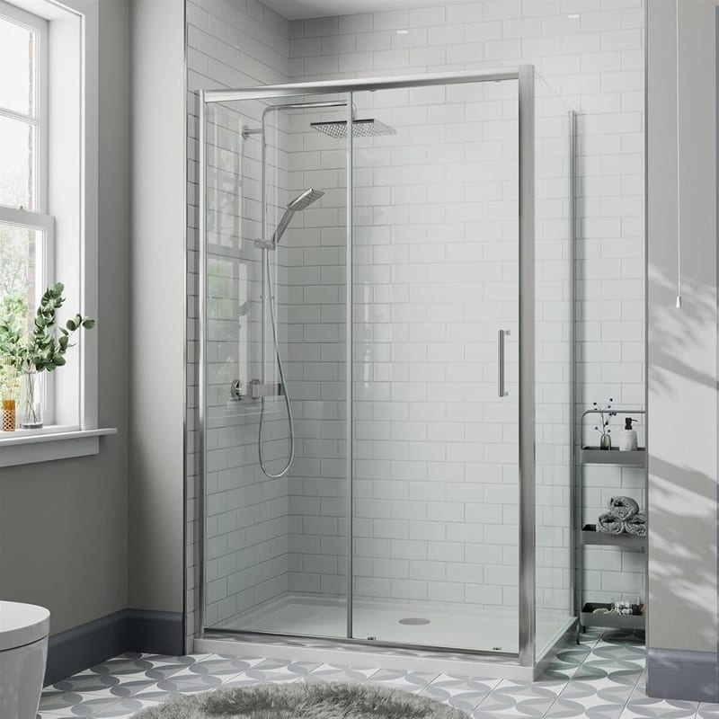 Diamond 1200 x 800mm Sliding Shower Enclosure Door Screen, 8mm Toughened Safety Glass, Chrome
