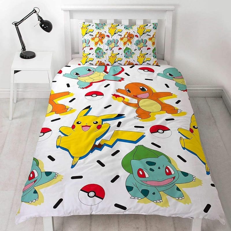 Pokemon Single Duvet Cover Set, Reversible Two-Sided Design, Official Merchandise