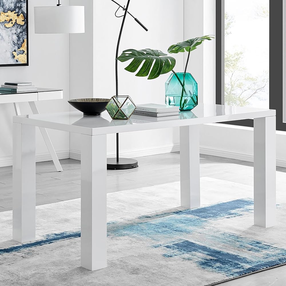 Furniturebox UK Pivero White High Gloss Dining Table (Table Only, Seats 6)