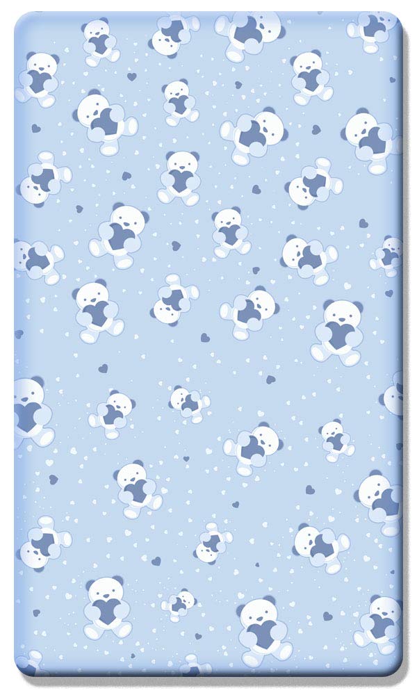 Pack of Two Cot Bed Fitted Sheets, 100% Cotton, Very Soft, 140 x 70cm, Cute Teddy Bear + Plain Blue