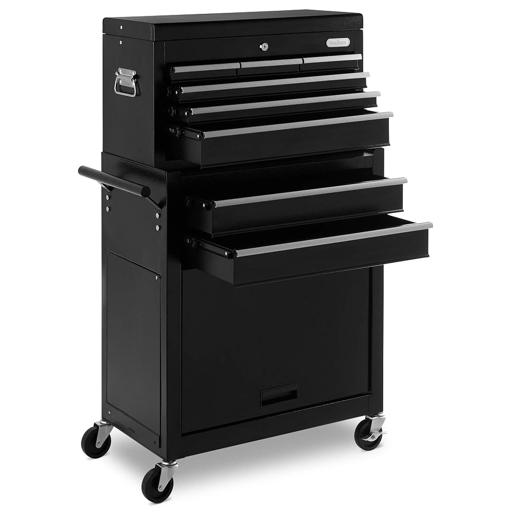 VonHaus Tool Chest on Wheels - Secure Rolling Cabinet with Locking Key - Mobile Chest with Wheels for Secure Storage - Easy to Assemble Metal Tool Cabinet - Black