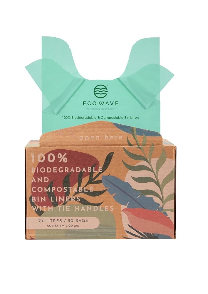 ECO WAVE Compostable Bin Liners, 30 Litres, 50 Bags, EN 13432 Certified