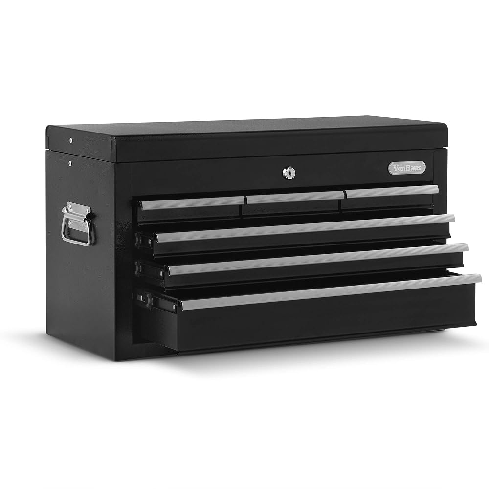 VonHaus Tool Chest - Portable Cabinet with Carry Handle & Drawers - Metal Mechanic Hand Tool Box with Drawers, Heavy Duty, Contains Secure Lock & Key for Safe Storage