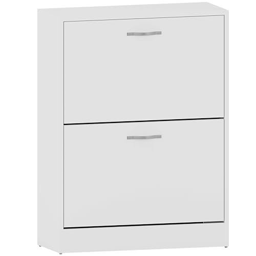 Vida Designs Shoe Cabinet, Wooden Shoe Storage Unit with 3 Pull-Down Drawers, White