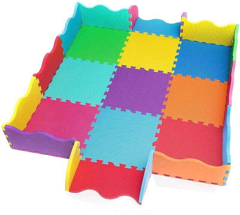 Edukit EVA Foam Play Mat with Borders; 25 Pieces; 31.5 x 31.5cm; 1.4cm Extra Thick – Multi-Coloured and Interlocking Floor Tiles