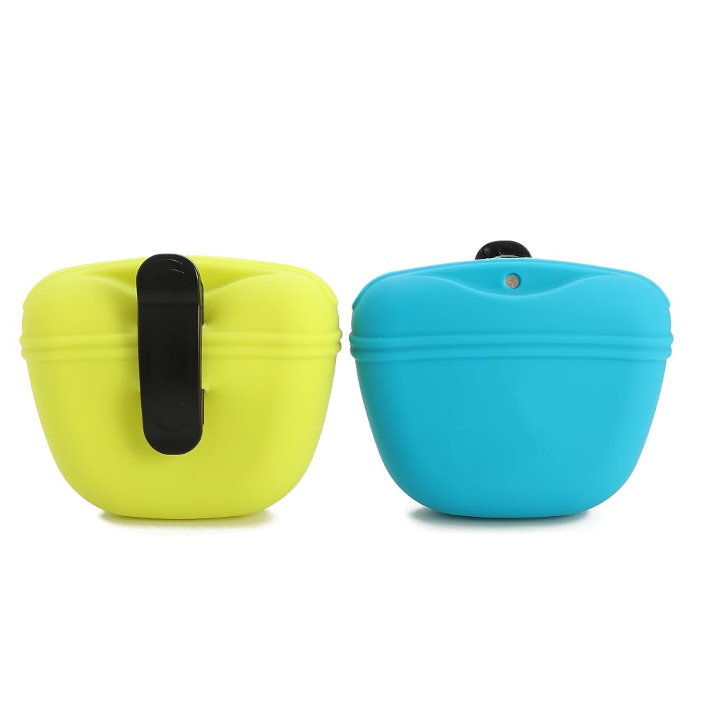 RoyalCare 2PCS Dog Treat Pouch, Silicone Dog Training Bag Portable Treat Bags with Magnetic Closing and Waist Clip