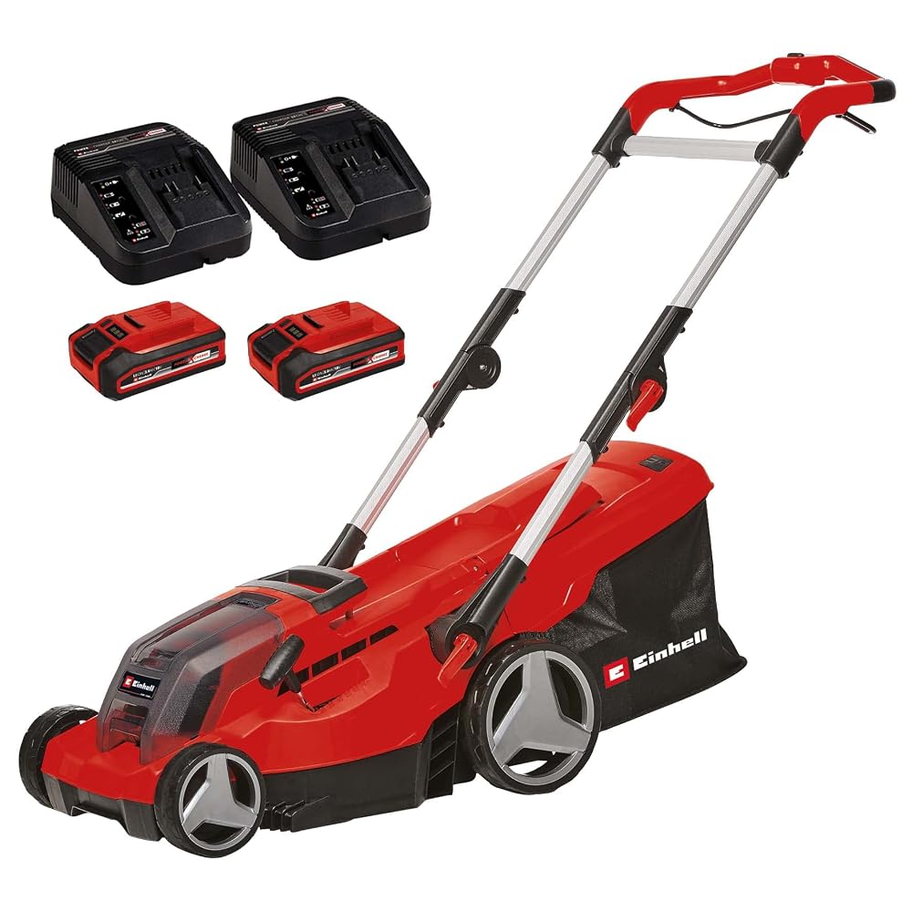 Einhell Power X-Change 36/37 Cordless Lawnmower with Battery (x2) and Charger (x2), 36V