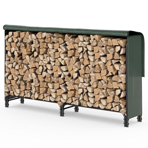 VOUNOT® Firewood Log Rack with Waterproof Cover, Metal Log Store Outdoor, 200 x 115 x 40 cm, Green