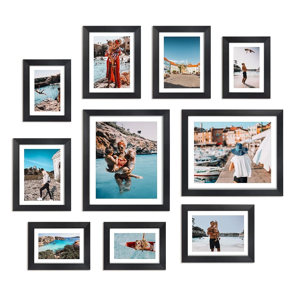 Giftgarden Multi Black Picture Frames, Set of 10 for Multiple Photos, Wall or Tabletop Display