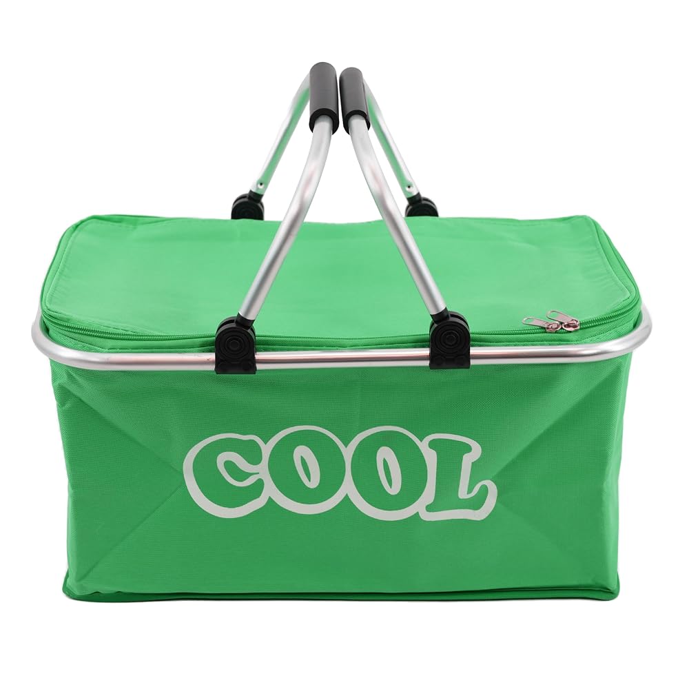GEEZY Cool Bag 35L Insulated Cooler Basket for Picnics, Shopping, Camping - Weatherproof, Collapsible, Sturdy Aluminium Frame