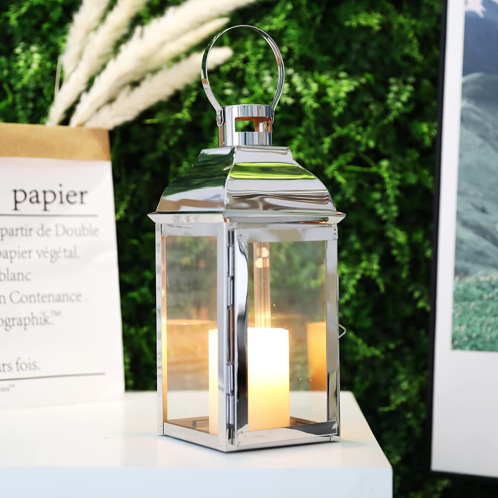 JHY DESIGN Stainless Steel Candle Lantern, 32cm, Silver