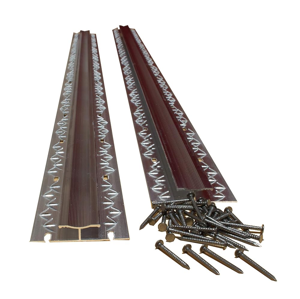 Carpet to Carpet Threshold Strips - Two Aluminium Floor Bars to Join Carpets at Doorways - Comes with 25mm Ring Nails - Quality Door Bars 900mm Length 20mm Top 50mm Base