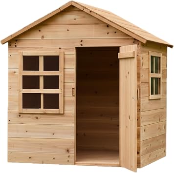 Big Game Hunters Evermeadow Wooden Playhouse with Floor, Real Door & Windows – Large Indoor/Outdoor Playset for Kids & Toddlers – Easy Build