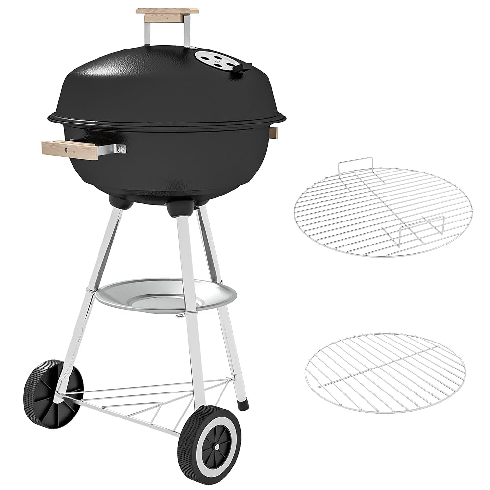 Outsunny Portable Round Kettle Charcoal Grill BBQ Smoker with Lid