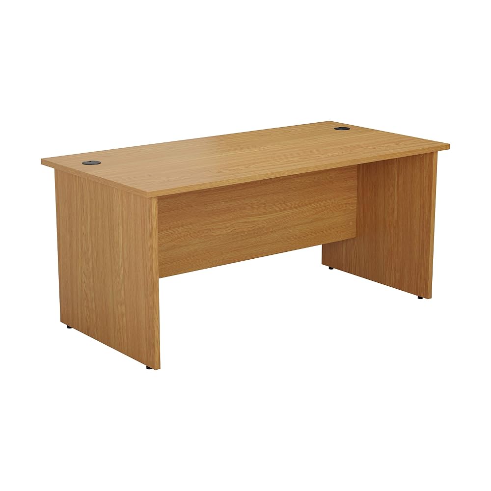 Office Hippo Heavy Duty Rectangular Office Desk, Integrated Cable Ports, Oak, 140 x 60cm