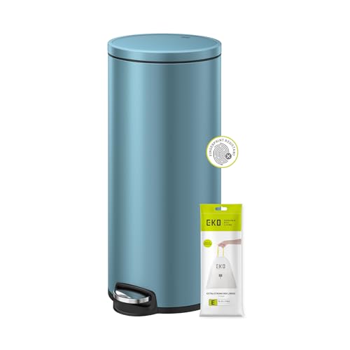 EKO Eva Kitchen Bin 30 Litres, Pedal Rubbish Bin with Removable Inner Bucket, Soft Close Lid, Titanium Blue