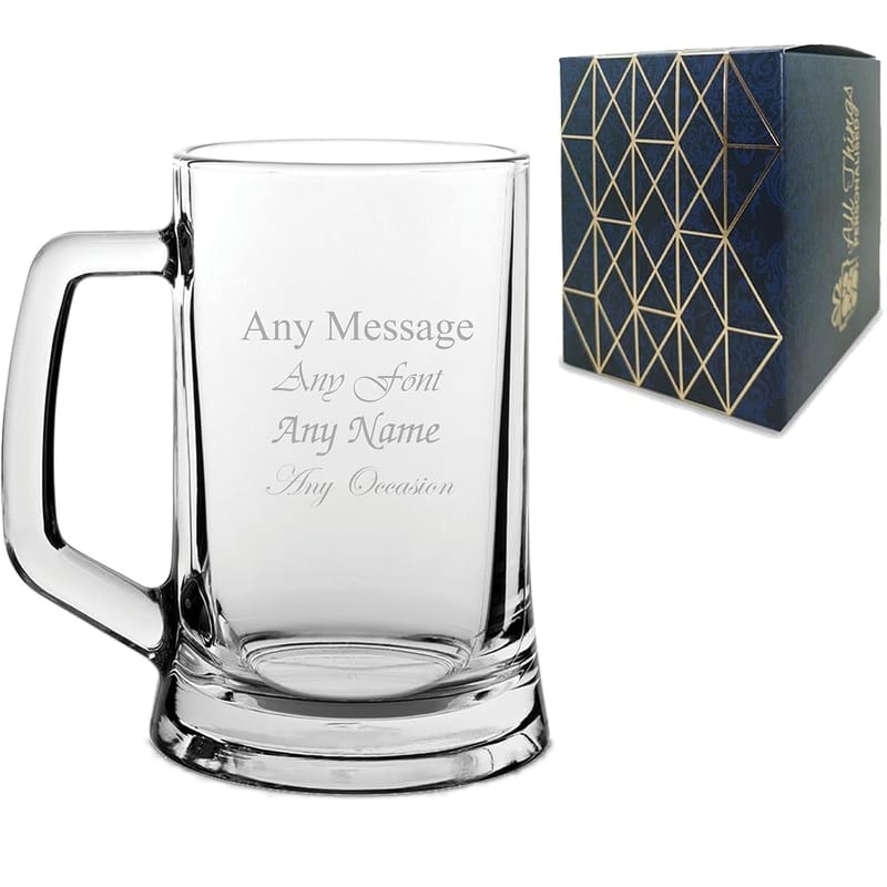 Personalised Engraved Beer Mug: Personalise with Any Message, Choose from Many Fonts - Ideal for Special Occasions, Laser Engraved, Gift Box - Perfect for Weddings, Ushers, Godfathers, Birthdays