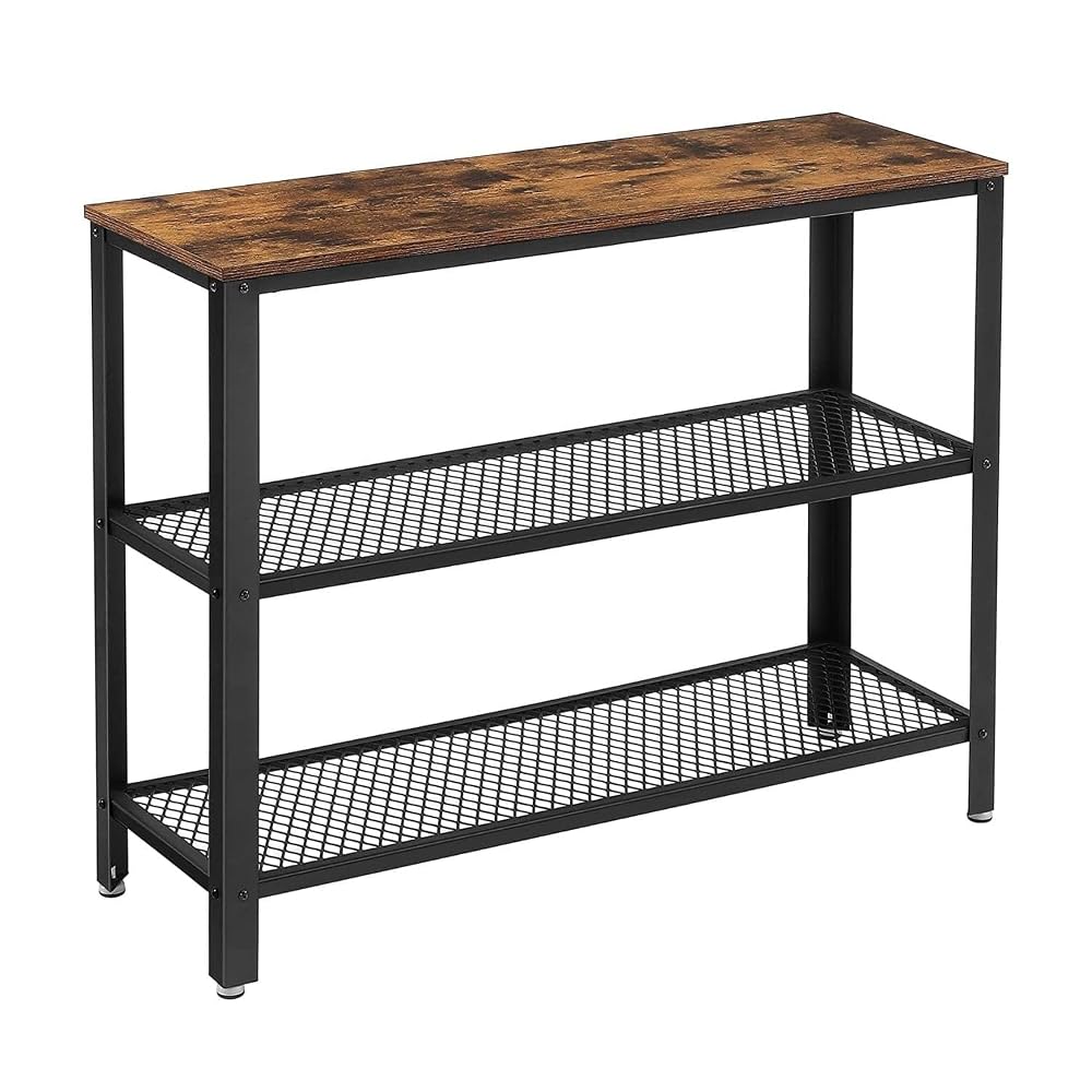 VASAGLE Console Table with 2 Lattice Shelves, Sideboard for Hallway and Living Room, Rustic Brown and Black