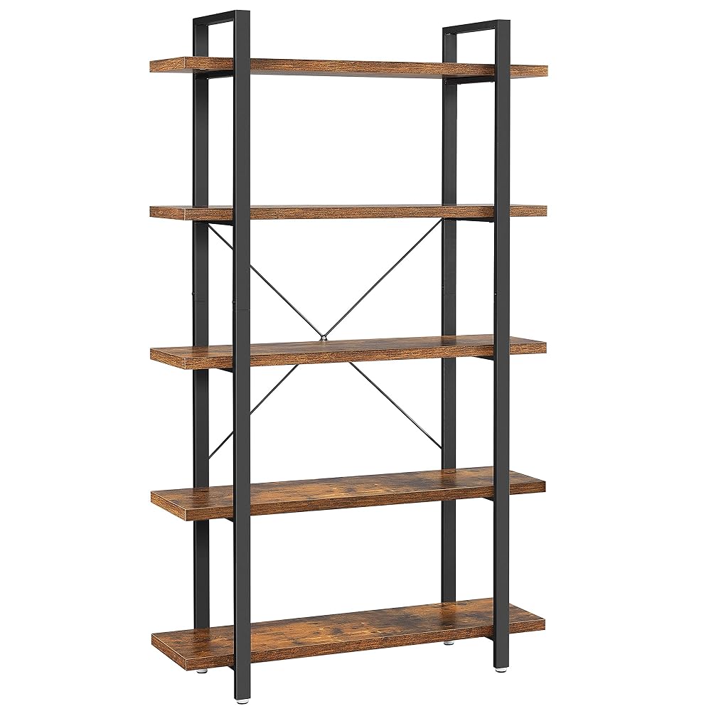VASAGLE 5-Tier Industrial Bookshelf, Rustic Brown and Black