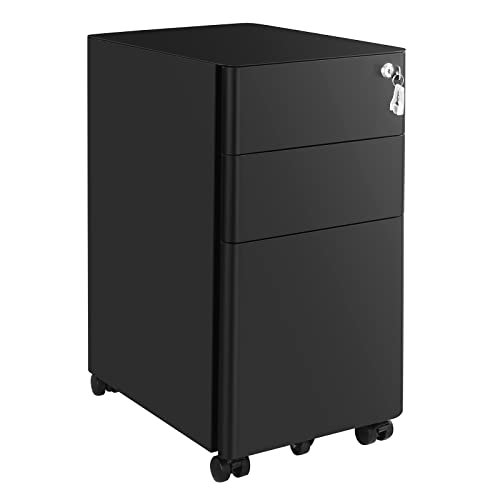 SONGMICS Mobile File Cabinet, Lockable, with 3 Drawers, for Office, Home Office, Black OFC63BK