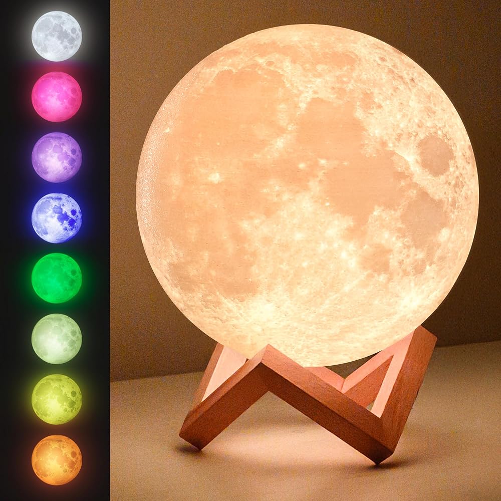Mind-Glowing Moon Lamp, 3D Moon Night Light for Kids Bedroom, Globe Nightlight with Multi Colour LED, Touch/Remote Control, Space Decor, 7.1 Inch