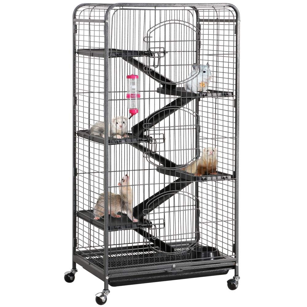 Yaheetech 94cm Small Animal Cage - 4-Tier Rolling Habitat with 2 Front Doors, Removable Tray, Food Bowl & Water Bottle