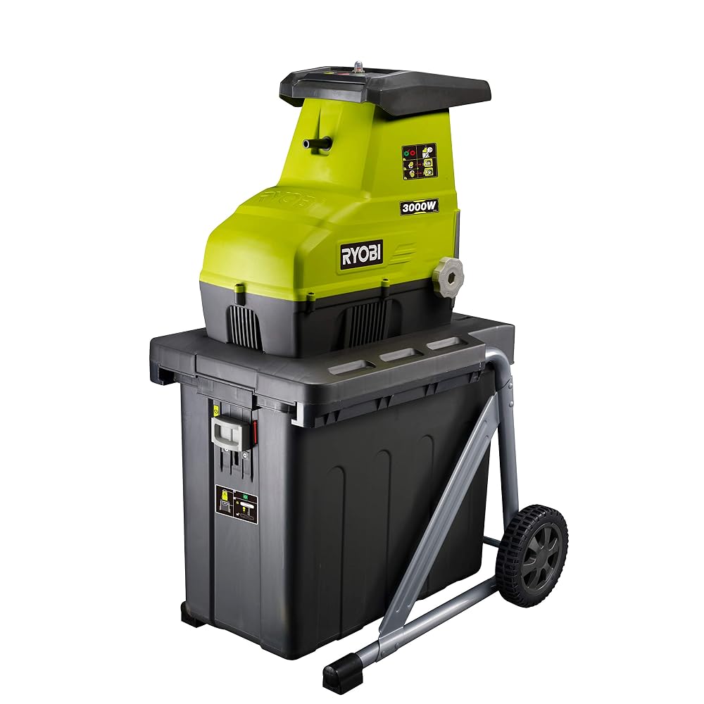 Ryobi 3000W Silent Impact Shredder, 55L Collection Capacity, Reversible Hardened Steel Blades