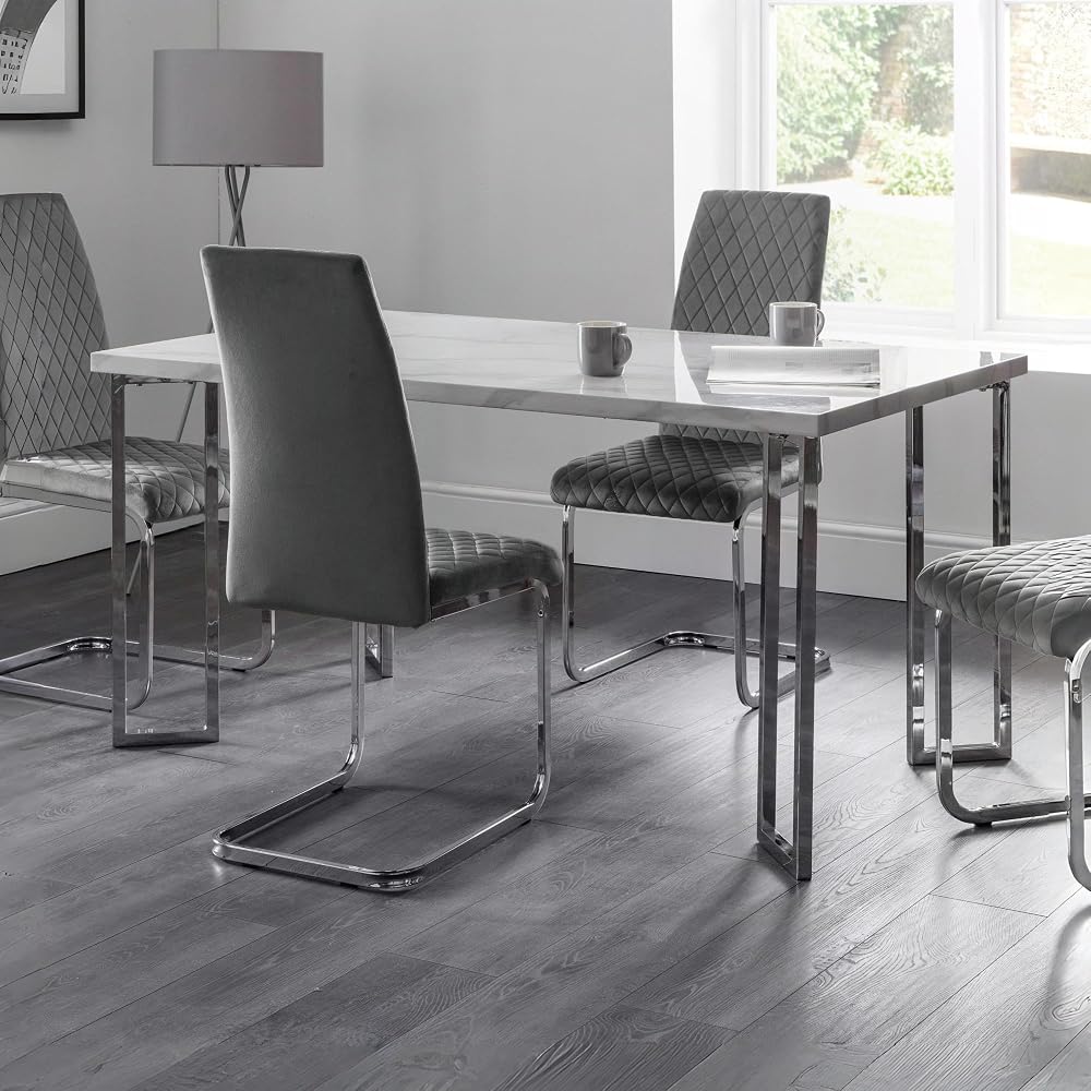Julian Bowen Positano Dining Table, White Marble & Chrome