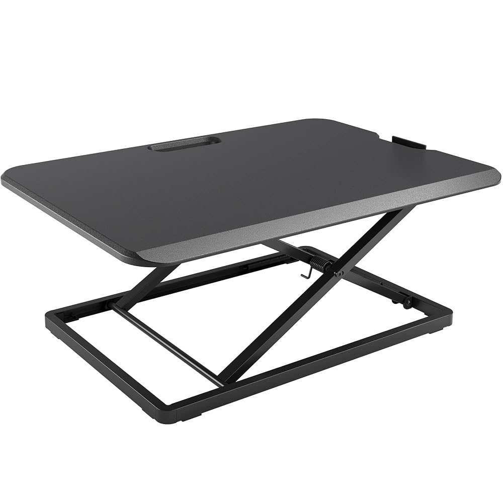 BONTEC Standing Desk Converter, 67x47cm, Height Adjustable Sit Stand Desk Riser for Laptop, Monitor, Keyboard, Ultra-Slim, Up to 8kg, X-Frame Workstation, No Assembly, Ergonomic Desk for Home Office