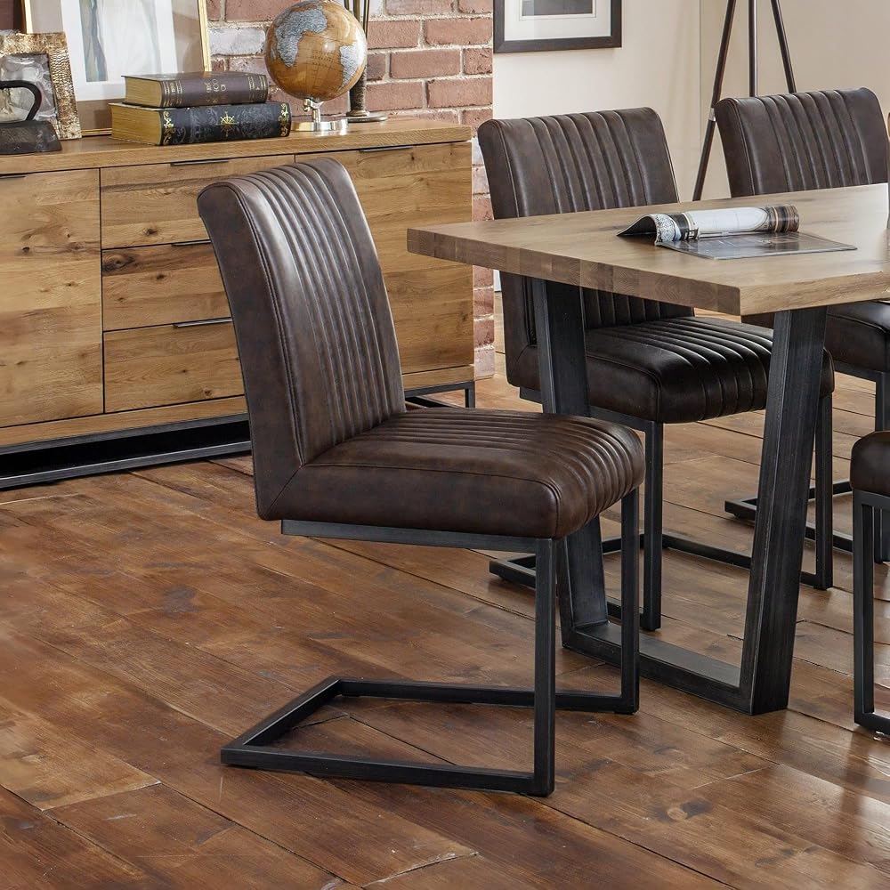 Julian Bowen Brooklyn Dining Chairs, Set of 2, Brown Faux Leather/Gunmetal