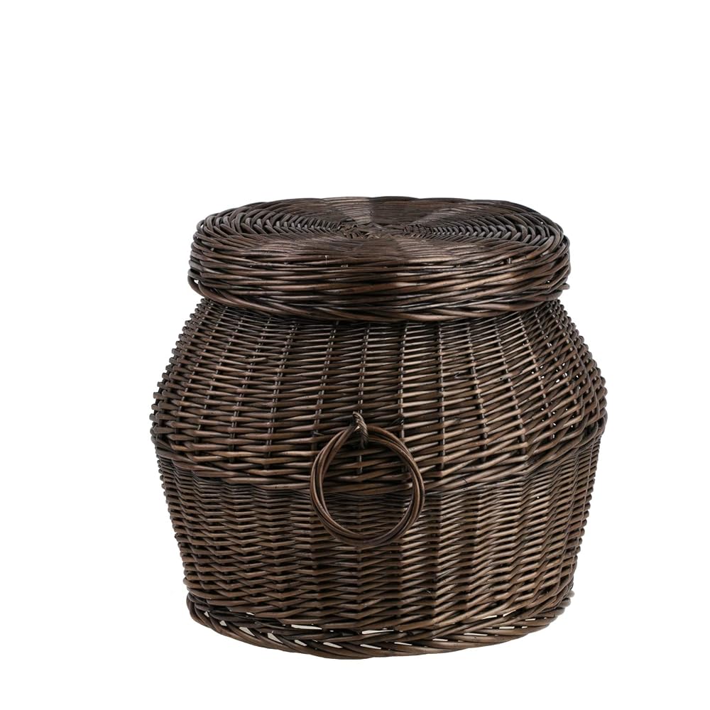e-wicker24 Wicker Laundry Basket with Lid, Wicker Bathroom Bin with Lid, Dirty Clothes Storage Basket, Dark Brown