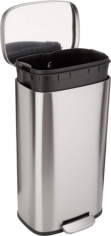 Amazon Basics Rectangular Kitchen Bin with Steel Bar Pedal, 30L