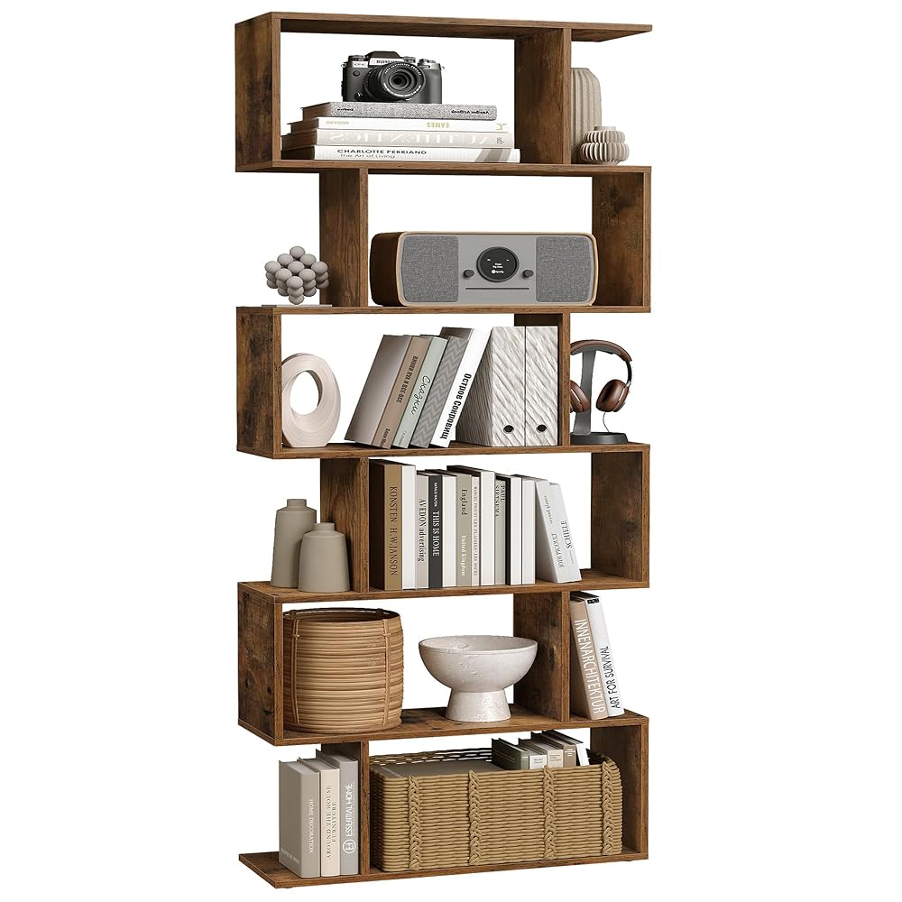 VASAGLE 6-Tier Bookcase, Cube Display Shelf, Room Divider, Rustic Brown