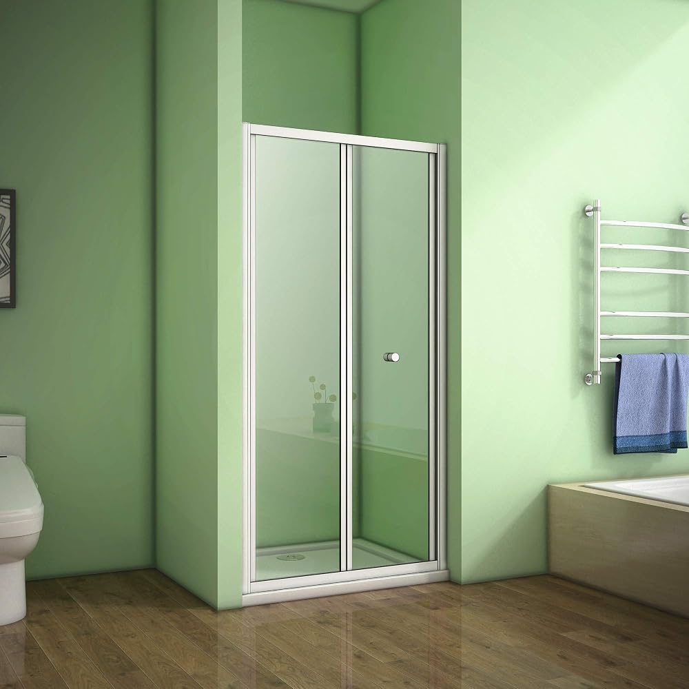 Aica Bathrooms 800mm Bifold Shower Glass Enclosure Door, 800 x 1850mm, Electroplated White