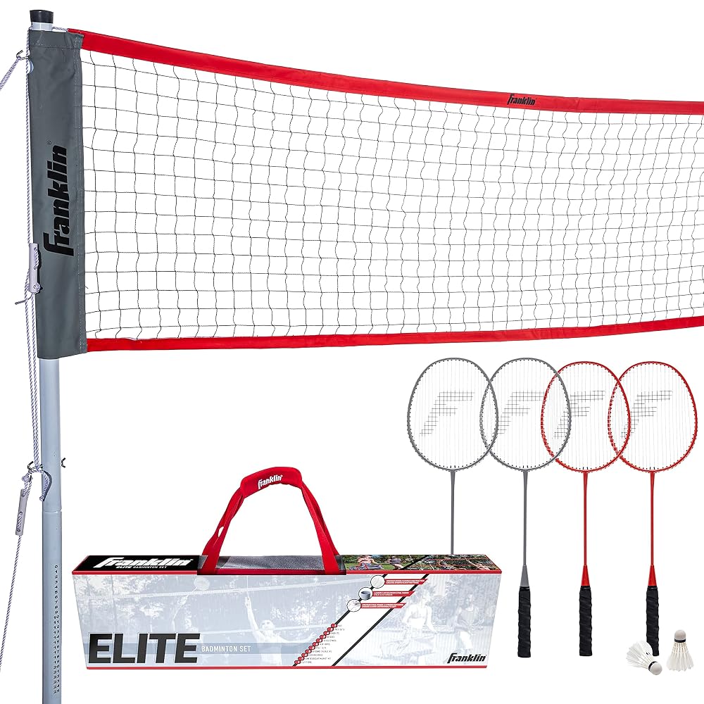 Franklin Sports Elite Badminton Net Set - Rackets, Poles, Net, Stakes and Boundary Kit