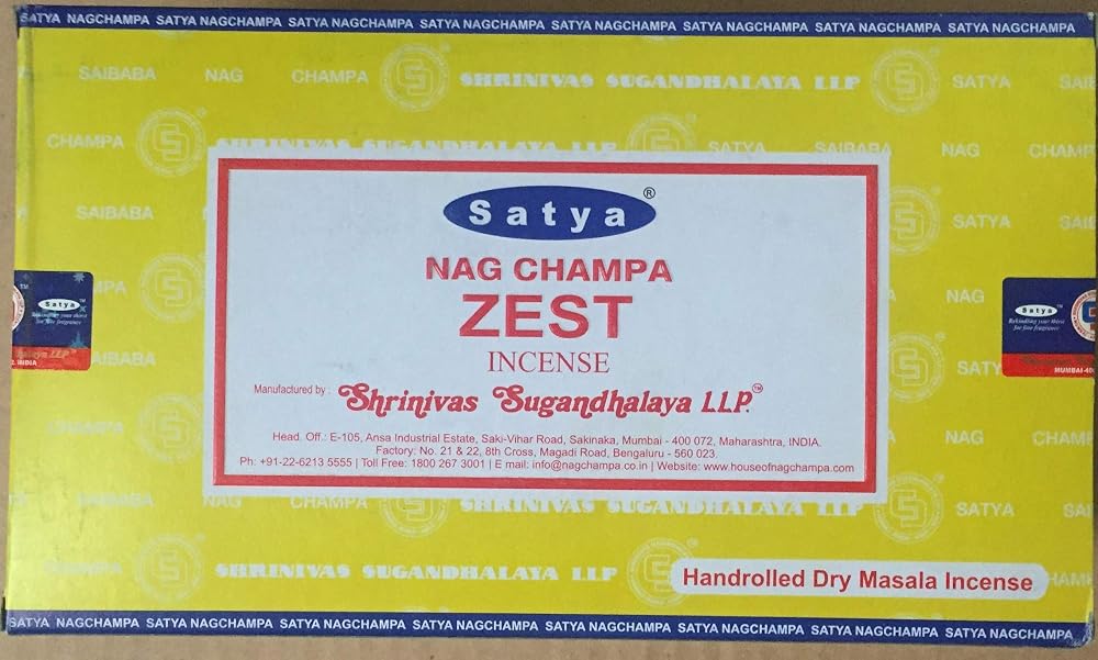 Satya Nag Champa Incense Sticks | Box of 12 Packs (Zest)