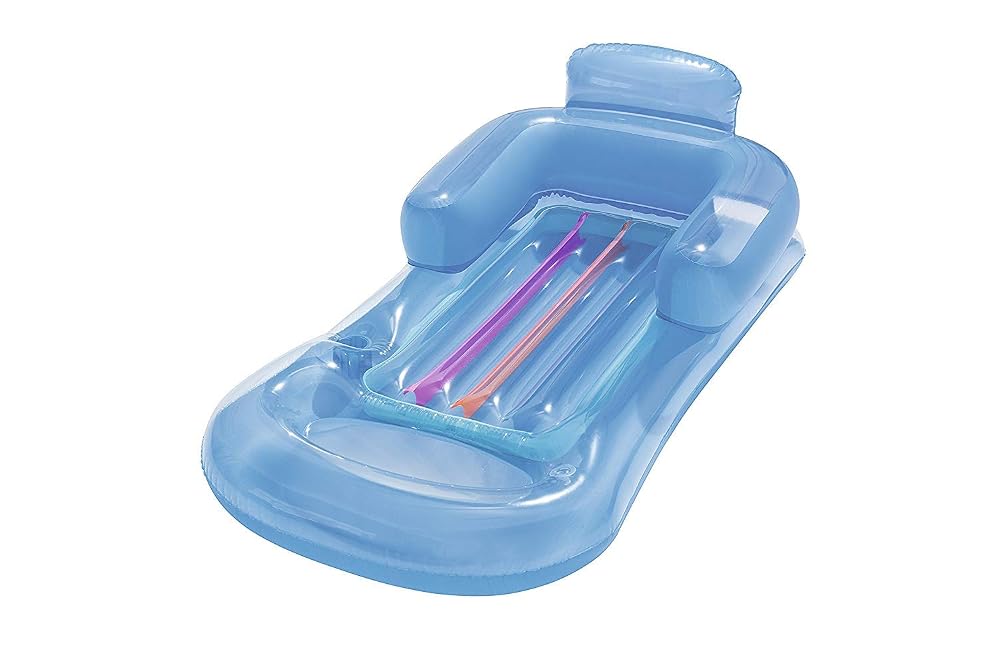 Bestway Designer Fashion Pool Lounger Beach Inflatable Lilo Lay On Blow Up Bed With Drink Holder (Blue)