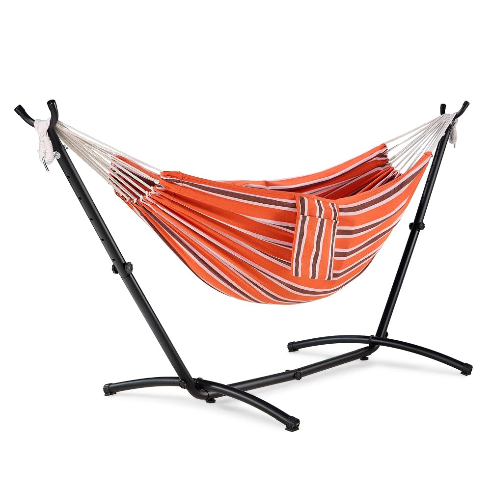 VonHaus Hammock with Stand - Freestanding 2 Person Striped Hammock Seat with Steel Frame