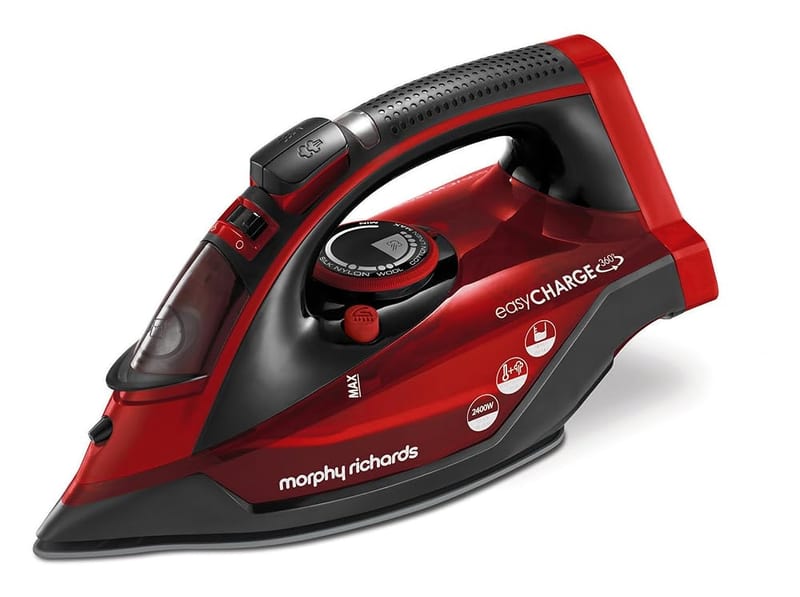 Morphy Richards EasyCHARGE Cordless Steam Iron, Non-Stick Ceramic Soleplate, 130g Boost, 30g Output, 350ml Water Tank, Anti-Drip and Scale, Auto Shut-Off, 2.5m Cord, 2400W, Red, 303250