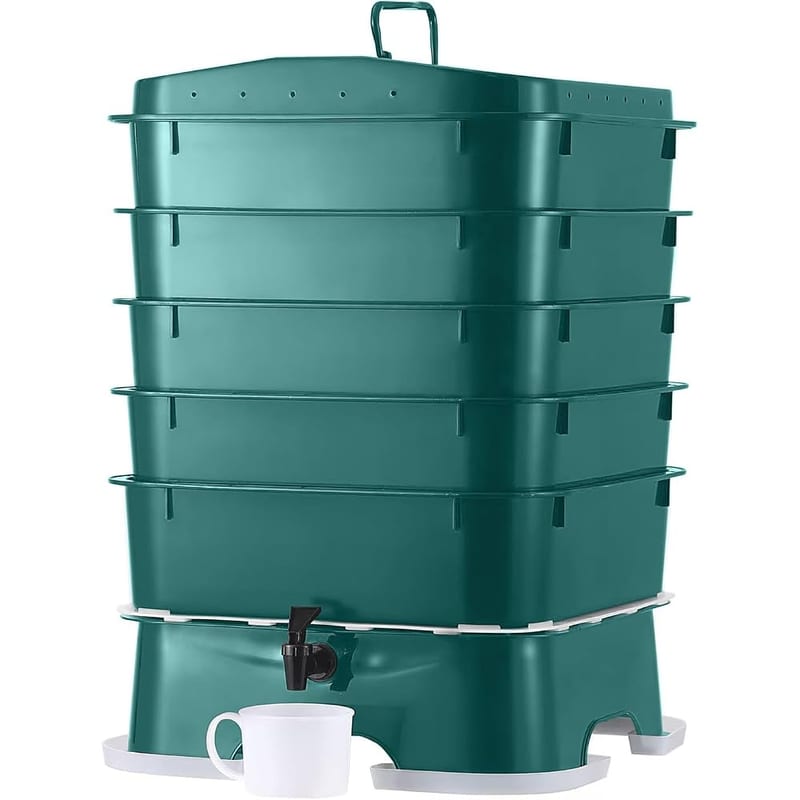 VermiHut Plus 5-Tray Worm Compost Bin – Easy Setup, Sustainable Vermicomposting System, Black