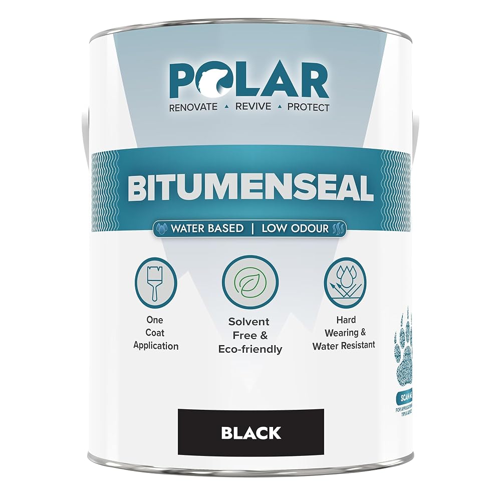 Polar Bitumenseal Black Paint - 5KG - Instant Waterproof Bitumen Roof Sealant - Ideal for Leaks, Cracks & Pitched Roof Repair - Concrete, Brick, Asphalt, Drainpipes & Gutters